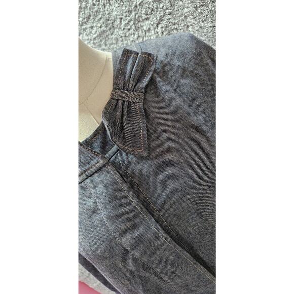 Talbots Linen Chambray Soft Denim Look Lightweight Jacket Top Bow Neckline Sz 8 - Picture 2 of 3